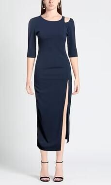 Vanessa Scott Navy Blue Midi Dress Shoulder Cut Out Slit Detail Size Large NWT